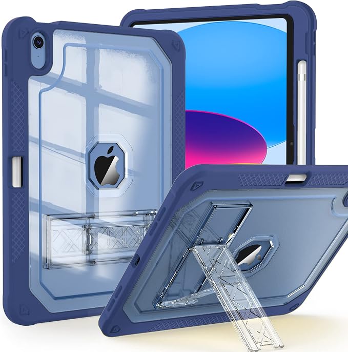 ZoneFoker Case for iPad 11-inch (A16) 2025 / iPad 10th Gen 10.9 inch 2022 Heavy Duty Shockproof Rugged Protective with Pencil Holder 11th / 10th Translucent Cover with Kickstand