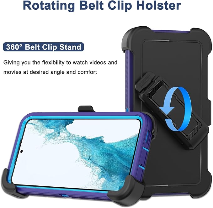 for Samsung Galaxy S22 Plus Case with Belt Clip Holster 2X Screen Protector [Military Grade Protection] Heavy Duty Full Body Shockproof Rugged Protective Cover for Samsung S22 Plus 5G Black