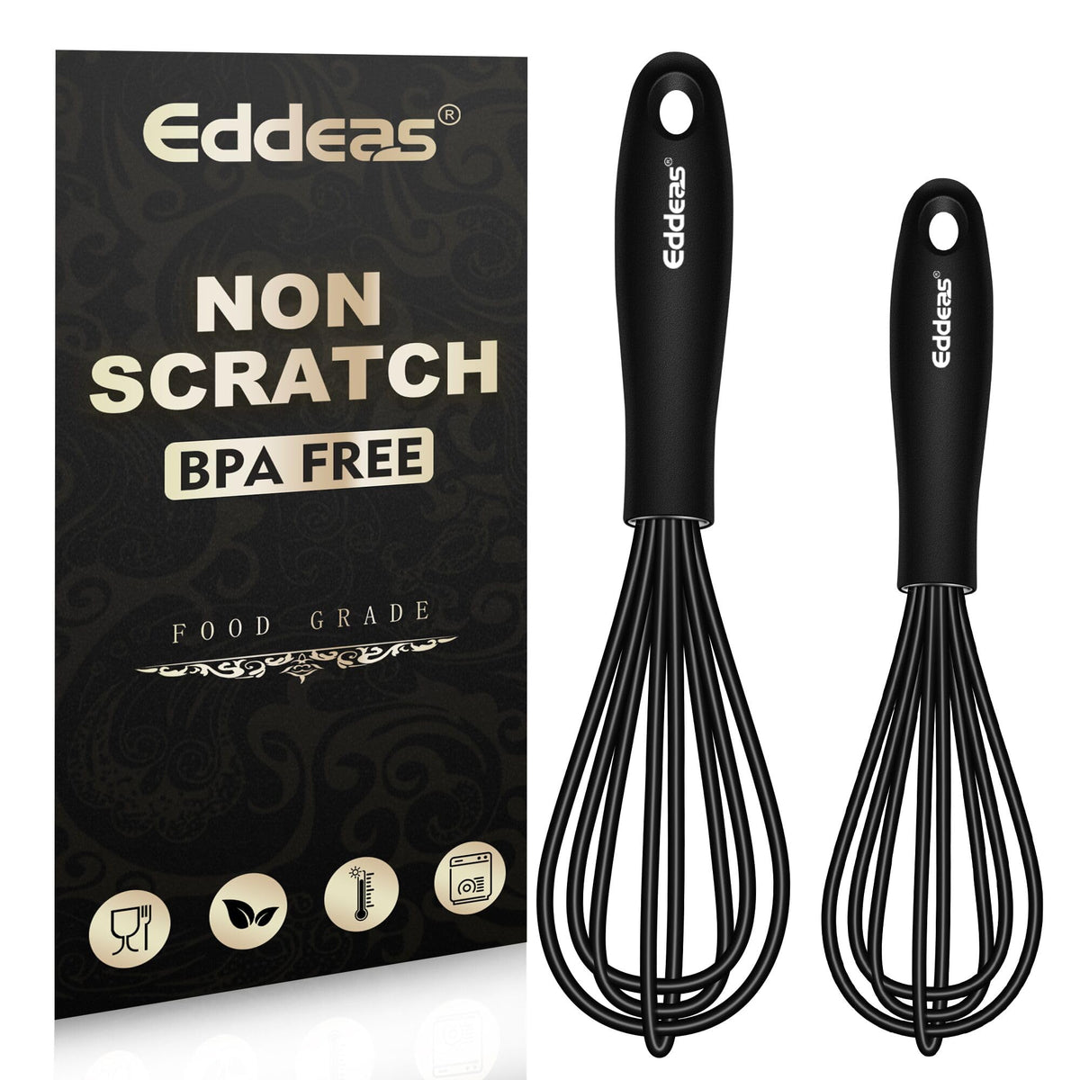 Eddeas Silicone Whisk, 500°F Heat Resistant Non Scratch Coated Whisks for Cooking Baking Balloon wisk, Kitchen Whisk Tool Set, for Stirring, Beating & Blending of 3 Size 7.5"+ 9" +11 inch