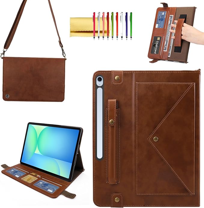 Handbag Case for Samsung Galaxy Tab S10 FE/S9 FE 10.9/S9/S8/S7 11 Techcircle Folio Stand Crossbody Wallet Protective Cover with S Pen Holder &amp Card Slots Hand Strap &amp Shoulder Strap Black