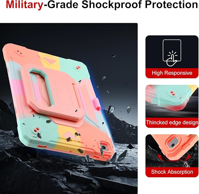 Case for iPad 9th Generation (2021) /iPad 8th Gen (2020)/iPad 7th Gen (2019) Military Grade Shockproof iPad Case Built-in 360°Rotating Stand/Pen Slot/Shoulder Strap for iPad 10.2 (Black)