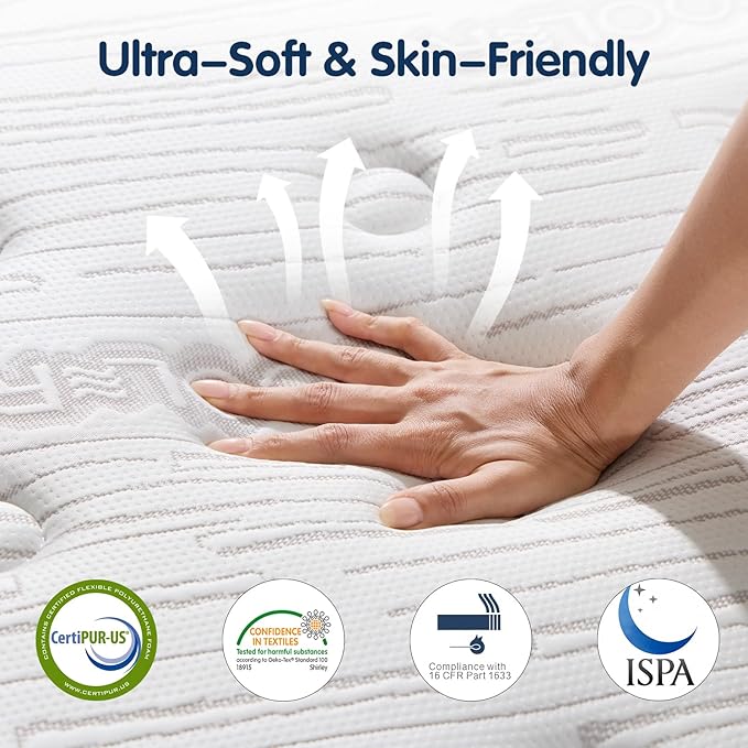 12 Inch King Mattress, Plush Hybrid Mattresses with Gel Memory Foam in a Box, Individual Pocket Springs for Pressure Relief & Motion Isolation, CertiPUR-US Certified,100-Night Trial