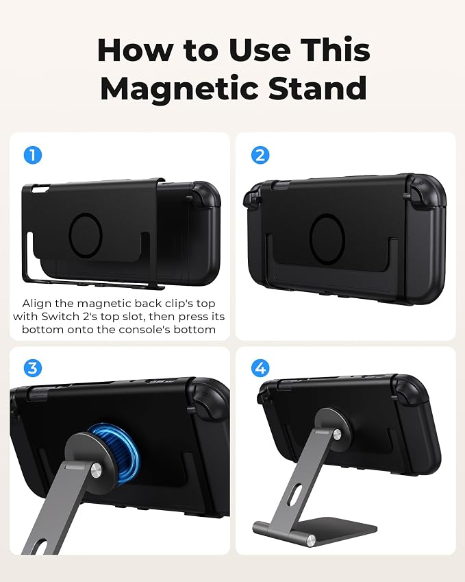 Foldable Magnetic Stand Holder for Nintendo Switch 2 iPhone | Aluminum Alloy Adjustable Design MagSafe-Compatible Portable Kickstand Mount Switch 2 Accessories for Desktop &amp Travel