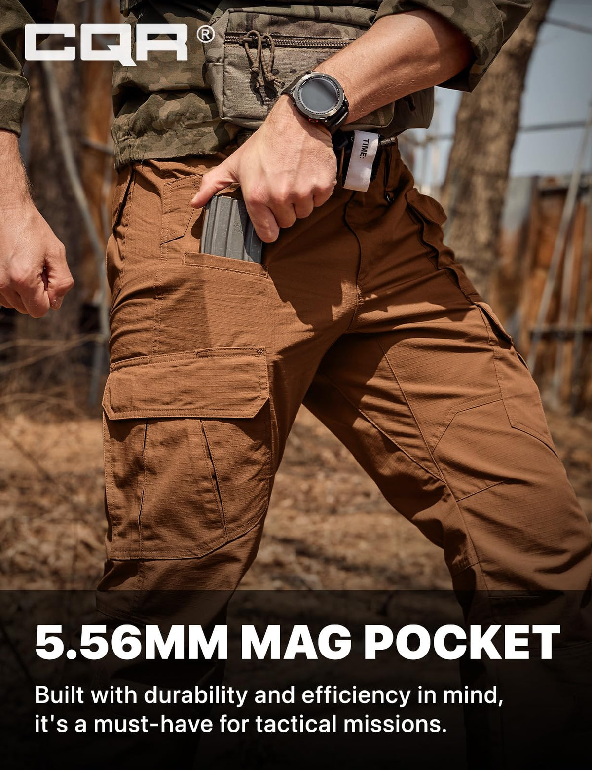 CQR Men's Tactical Pants, Water Resistant Ripstop Cargo Pants, Lightweight EDC Work Hiking Pants, Outdoor Apparel, Duratex Mag Pocket Copper Brown, 30W x 30L