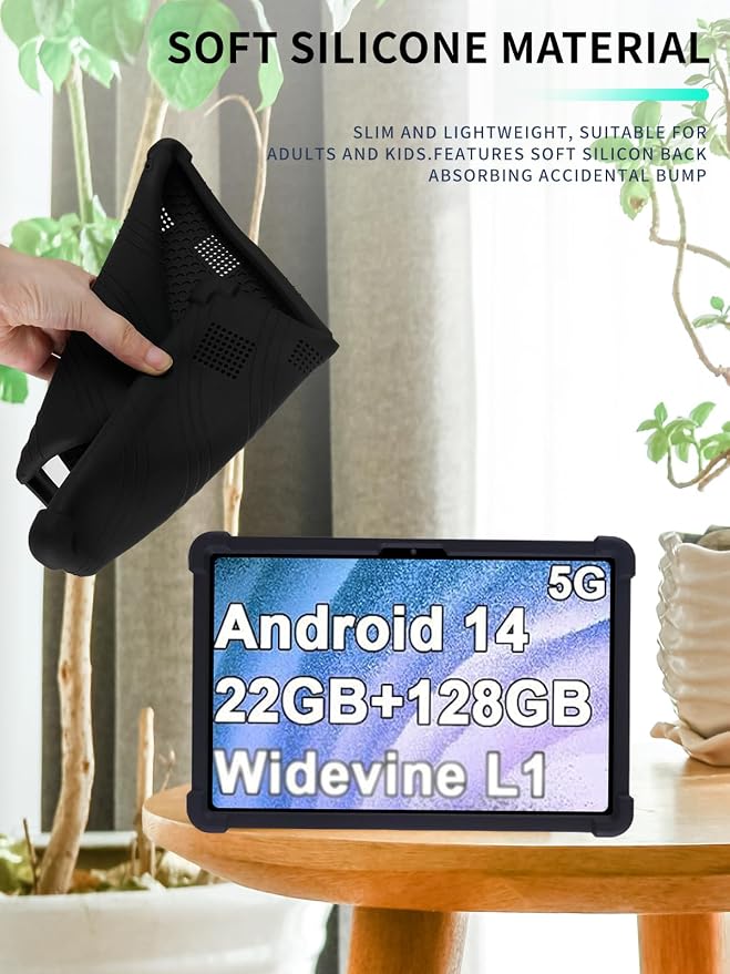 Case for Dghrti TAB30 2025 Android 14 Tablet 10.1 Inch，WUNIAK Shock Proof Lightweight Stand Rubber Shell Protective CoverKids Friendly Soft Silicone Adjustable Stand CoverBlack
