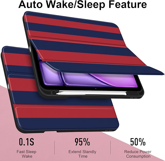 Case for iPad (A16) 11th Generation 11 inch 2025 /iPad 10th Gen 10.9 2022 - Aesthetic Cute Preppy Design Trifold Cover with Soft TPU Bumper Clear Back Auto Sleep/Wake Waves