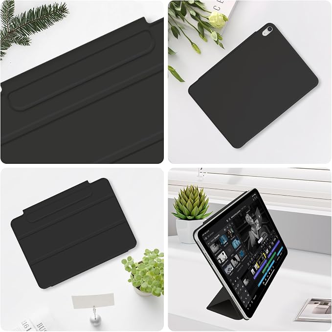 for iPad Air 13 inch M4/M3/M2 Case (2026/2025/2024Model A3268/A3269/A3271) Auto Sleep/Wake and Magnetic Closure Slim Trifold Stand Case PU Leather Cover Support Apple Pencil Pro Black