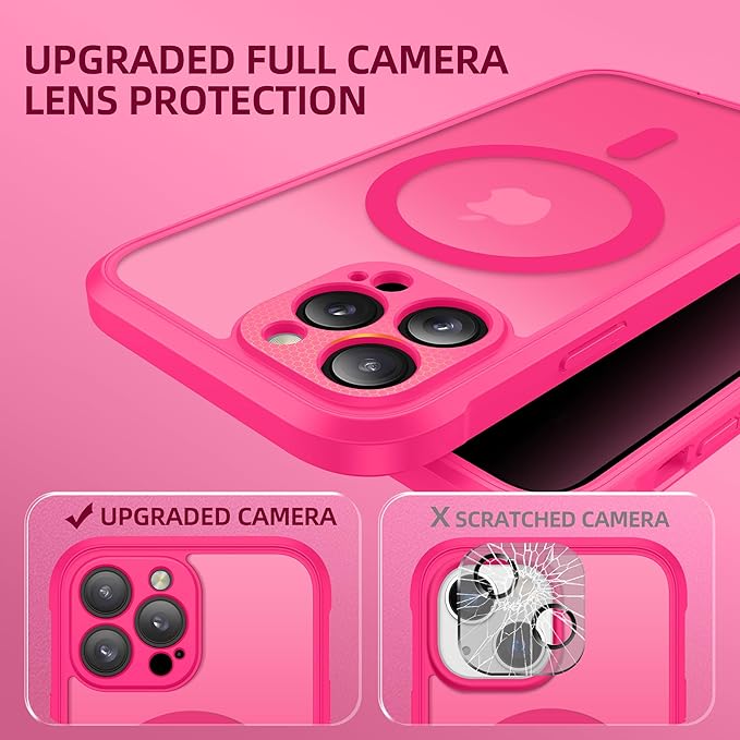 BERFY Magnetic for iPhone 13 Pro Max Case,Compatible with MagSafe,Built-in Privacy Screen Protector and Upgraded Camera Protection,Anti-Spy Full Body Shockproof Phone Case for 13 Pro Max 6.7",Hot Pink
