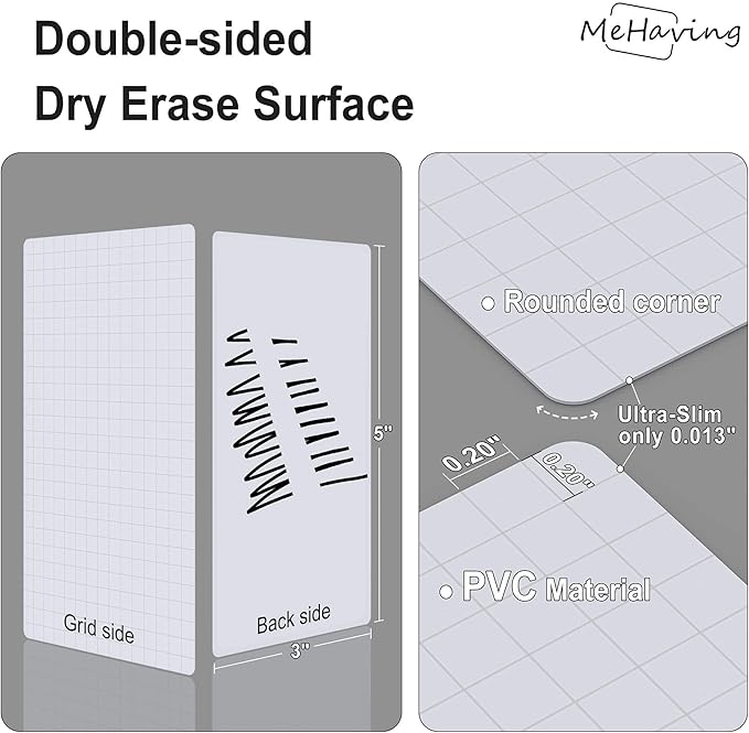 Dry Erase Index Cards 3x5 Grid & Blank, 36 Sheets Reusable Graph Flash Cards Blank with Box, Waterproof Note Cards for Studying, Small White Board Dry Erase Board, Teacher & School Supplies