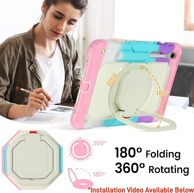 HXCASEAC Case for Galaxy Tab S10 lite / S10 FE / S9 FE 10.9 Inch Shockproof | 360° Rotating Stand | S Pen Holder | Screen Protector | Shoulder Strap | Samaung S10 Lite Tablet Case Kids Black