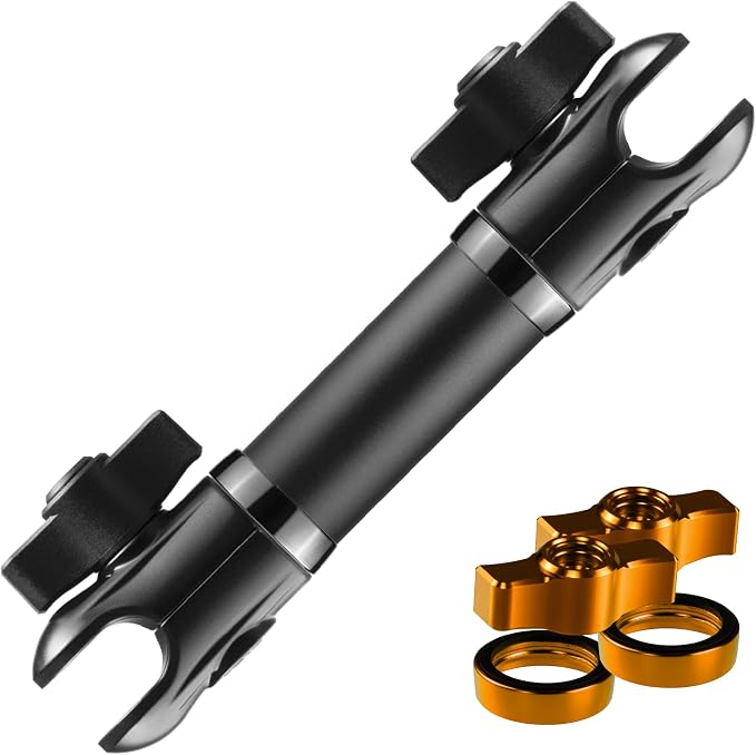 Tackform 10 Long 20mm Ball and Socket Arm DuraLock 20 Series Aluminum Tube Arm | Dual 20mm Sockets and Optional Anti-Theft Knobs | Black