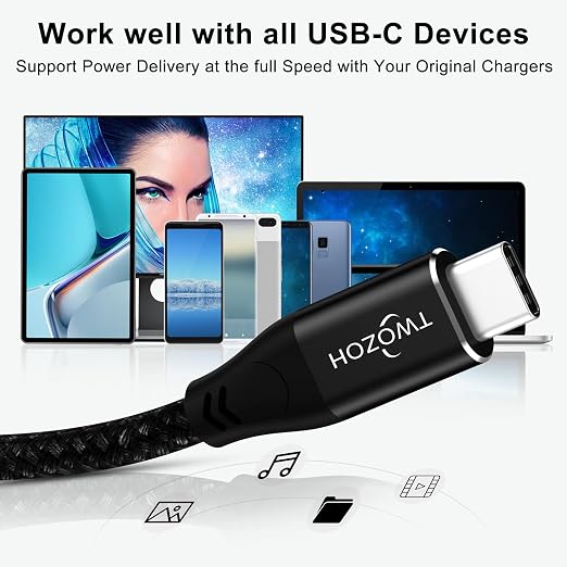 Twozoh USB C to USB C 3.2 Gen 2 Cable 20Gbps Data Transfer 100W PD Fast Charging 4K Video Output Monitor Cord (10FT Grey) 2-Pack