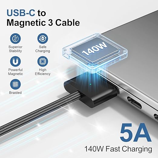 140W USB-C to Magnetic 3 Cable 6.6FT Compatible with MagSafe 3 for MacBook Pro 14 16 &amp Air 13 15 M4 M3 M2 2021-2025 Fast Charging Cord Midnight Blue