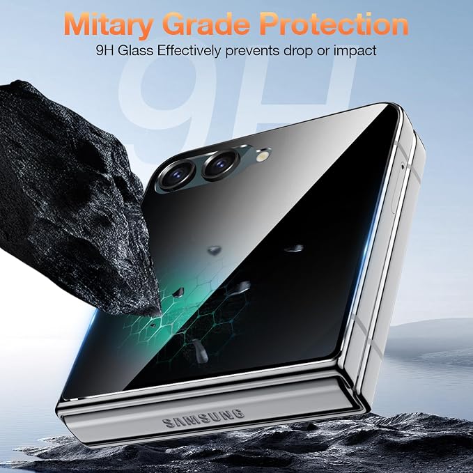 for Samsung Galaxy Z Flip 7 Privacy Screen Protector 3 Pack Internal Anti-Spy TPU Film + 2 Pack Outer Privacy Glass Screen Protector Anti-Scratch Touch Sensitive No Bubbles Case Friendly