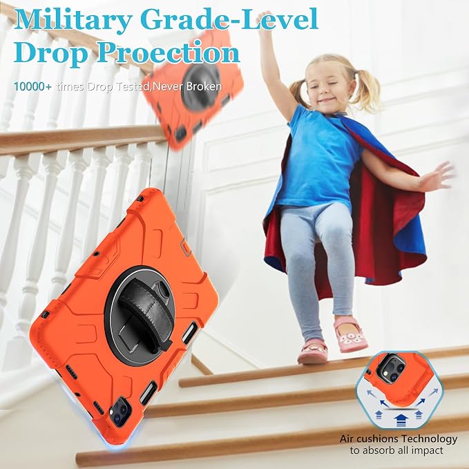 Case for iPad 9th/8th/7th Generation 10.2 Inch Black | Shockproof Protective Silicone Cover with Rotatable Stand-Screen Protector-Handle- Shoulder strap- Pencil holder