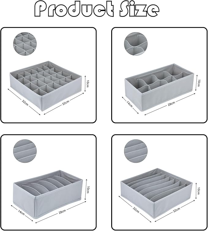 8 Pack Foldable Drawer Organizer - Light Gray Fabric Bins for Clothes, Underwear, Socks & More