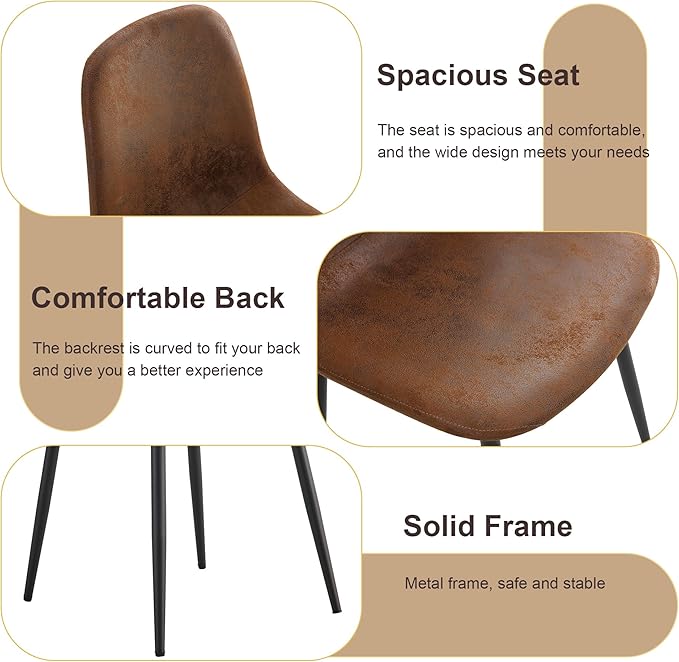 Dining Table Chairs Set for 6, Modern Rectangular Dining Room Table Set PU Leather Upholstered Dining Chairs 55" Dinner Table Set for Kitchen, Dining Room (Brown1, 55 inch Table + 6 Chairs)
