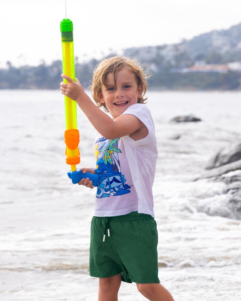 maamgic Boys Swim Trunks with Compression Liner Toddler Stretch Swim Shorts Quick Dry Swimming Trunks Boxer Brief 2 in 1 Beach Shorts Dark Green 3T