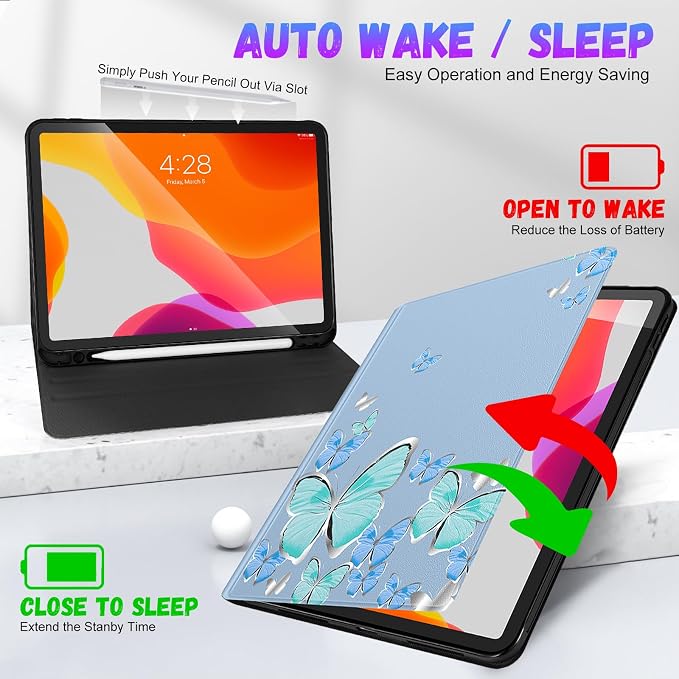 Uppuppy for iPad Pro 12.9 Case Kids Folio PU Leather Cover with Apple Pencil Holder Auto Sleep/Wake Adjustable Angles for iPad Pro 12.9 6th/5th/4th/3rd Gen Sun Moon Black