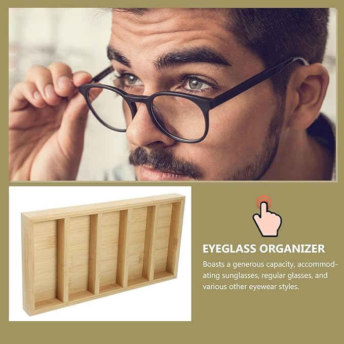 Luxshiny Sunglass Storage Organizer Tray with 5 Compartments Eyewear Holder Display for Desktop Glasses Storage and Eyeglasses Box