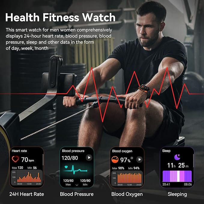 AMAZTIM Smart Watch, 60 Days Extra-Long Battery, 50M Waterproof, Rugged Military Bluetooth Call(Answer/Dial Calls), 1.85" Ultra Large HD Display, AI Voice Assistant, Compatible for Android and iOS-Red
