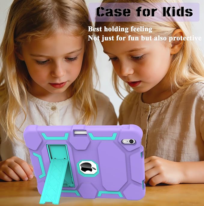 Case for iPad 11 11th Gen (A16) 2025 &amp 10th Gen 2022 10.9 Purple+Green | Kickstand | With Pencil Holder | Drop-Proof Silicone+Hard Shell | Raised Edge Protects Screen&ampCamera | Heavy Duty Pr