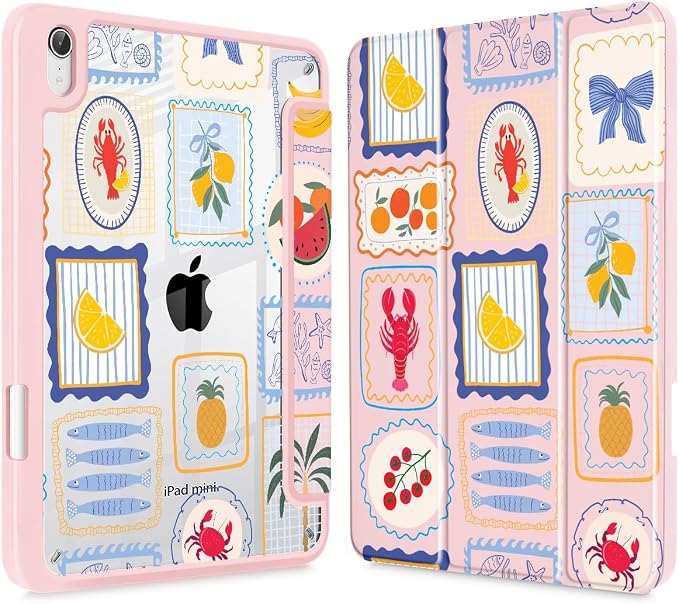 Case for iPad mini (A17 Pro 7th Generation) 2024/iPad Mini (6th Gen) 8.3 Inch with [Built-in Pencil Holder] Shockproof Cover with Clear Transparent Back Shell &amp Auto Wake/Sleep - Blue Bows