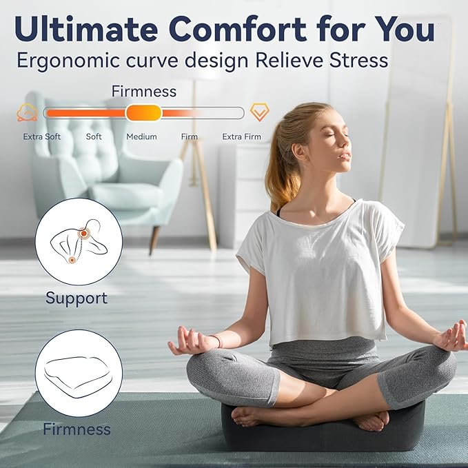 Ergonomic Memory Foam Seat Cushion for Tailbone Pain Relief –Office Chair Cushion for Coccyx, Sciatica & Pressure Relief –Large Chair Cushions for Car Seat, Wheelchair – Washable Non-Slip Cover