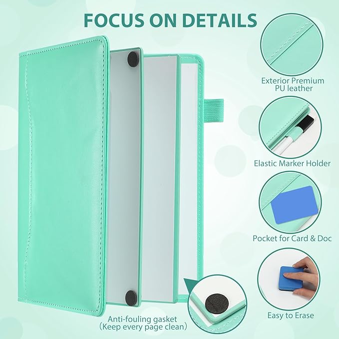 6 Sides Dry Erase Notebook Portable Whiteboards Notebook 9"x6"(a5) Small Reusable Whiteboard Notepad Foldable Anti-ghosting Surface, Travel White Board for Office Study Meeting Planning