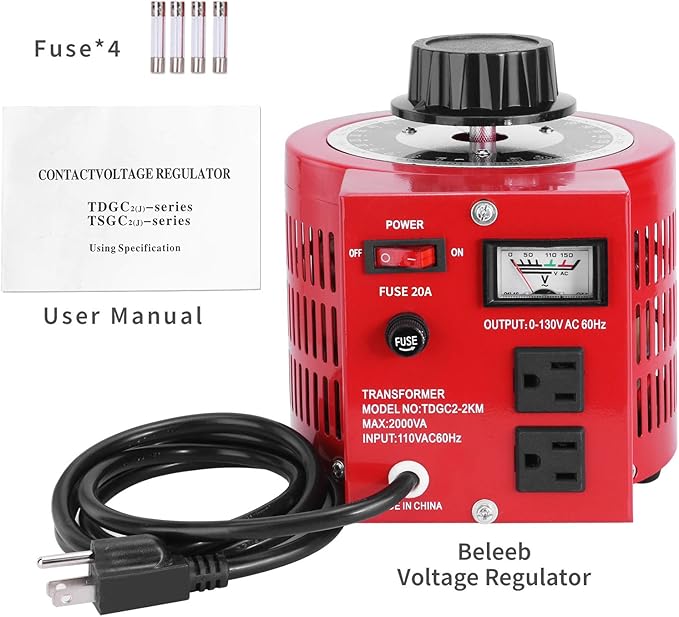 Beleeb 20Amp Variable Transformer Auto AC Voltage Regulator Power Supply, 2000VA Max, 0~130 Volt Output