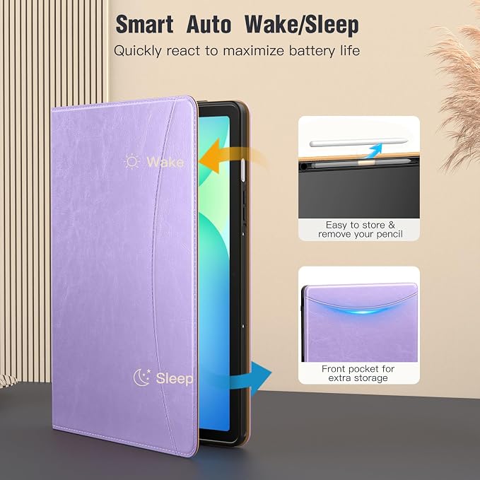 MoKo Case for Samsug Galaxy Tab S10 Lite/ S10 FE/ S9 FE/ S9 10.9/11 Inch | Built-in S Pen Holder Case for Samsung Tablet (2025/2023) PU Leather Hand Strap &amp Front Pocket Blue &amp Brown