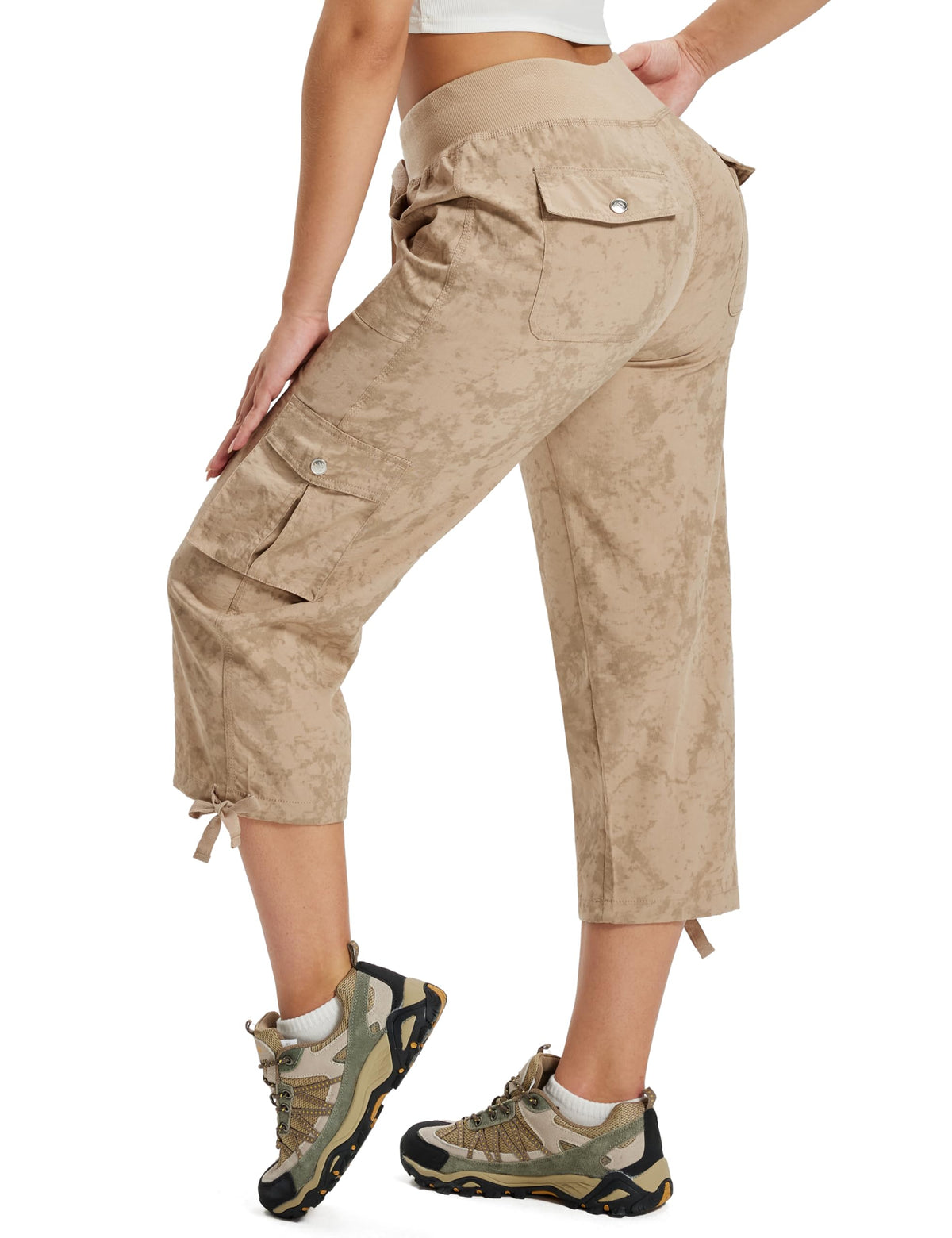 MoFiz Womens Cargo Capris Lightweight Hiking Pants Quick Dry Casual Outdoor Loose Shorts Dirty Khaki XS