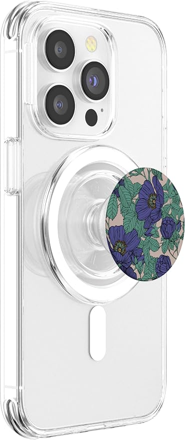 Purple And Green Retro Vintage Floral Pattern PopSockets PopGrip: Swappable Grip for Phones &amp Tablets PopSockets Adhesive PopGrip
