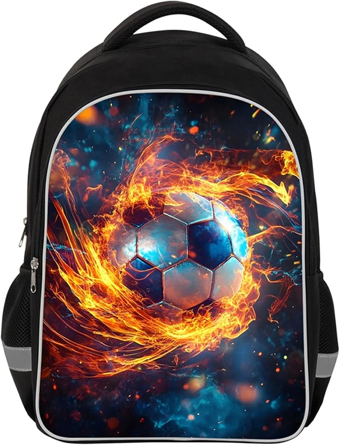 Kids Backpack Lightweight Durable Medium Teens Kids Backpack for School Boys and Girls Bookbag with Adjustable Shoulder Straps & Padded Back 17 Inch School bags with 3D Reflective Football Cartoon