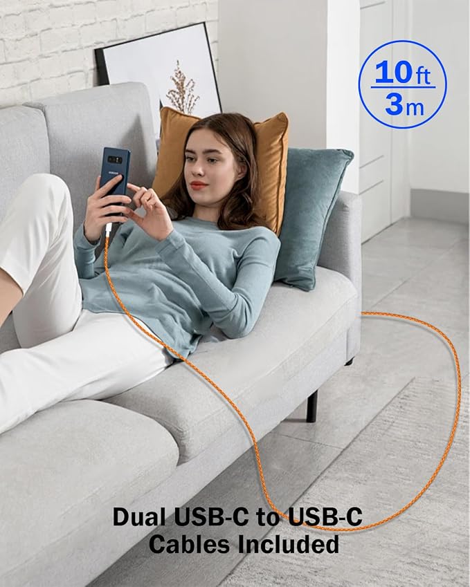 [Apple MFi Certified] 40W GaN III USB C Charger with 10FT Cable for iPhone | 2-Pack PD 3.0 PPS Charger Set Compatible with iPhone 17/16/15 Pro Max Samsung S25 iPad and MacBook Compact Travel Desig