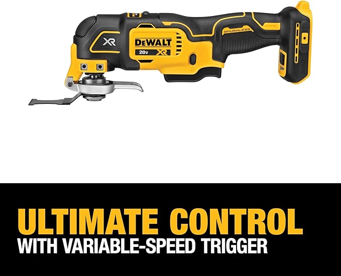 DEWALT 20V MAX XR Oscillating Multi-Tool Cordless, Variable Speed Brushless Motor Multitool with LED Light, Extended Runtime, Includes Two Wood Cutting Blades, Tool Only (DCS356B)