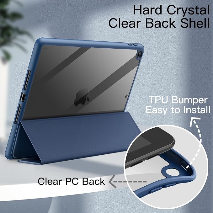 JETech Case Cover for iPad 9th/8th/7th Gen 10.2 Beige | Clear Transparent Back Pencil Holder Slim Shockproof Protection Tri-Fold Stand Auto Wake/Sleep