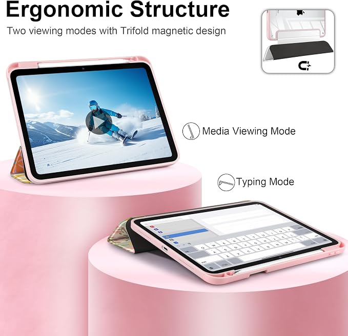 Case for iPad (A16) 11th Generation 11 inch 2025 /iPad 10th Gen 10.9 2022 - Aesthetic Cute Preppy Design Trifold Cover with Soft TPU Bumper Clear Back Auto Sleep/Wake Waves