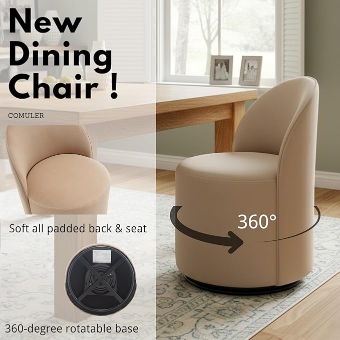 Modern Barrel Dining Chairs Set of 3, Swivel Base Khaki Accent Chair 360°Rotating Vanity Chair Mid-Century Dining Side Chair Kitchen Chair for Living Room, Bedroom, Home, Office, Kitchen