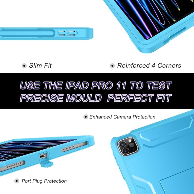 Soke Case for iPad Pro 11 Inch 2022/2021/2020/2018/iPad Air 5th/4th GenerationBuilt-in Screen Protector - Support 2nd Apple Pencil Charging - Heavy Duty Rugged Protective Kickstand Case - Black
