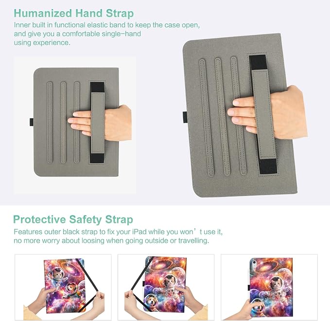 Lokigo Case for iPad (A16) 11th/10th Generation Aurora Forest | for iPad 11th-11 Inch/10th-10.9 Inch Stand Cover Pencil Holder/Hand Strap/Pocket Support Touch ID Auto Wake/Sleep