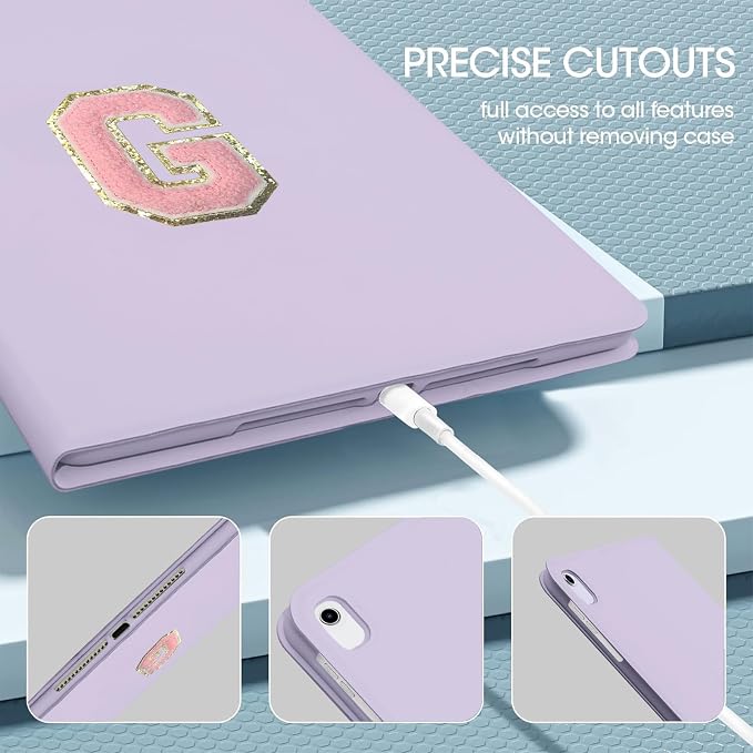for iPad 9th Generation 10.2 Inch 2021/2020/2019 Case Initial Chenille Letter Suture Personalized for iPad 9th/8th/7th Generation Case with Auto Sleep/Wake Pencil Holder (Black A)