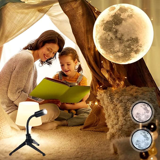 BODLYL Non-Fade Moon Projector Night Light, USB Powered Moon Lamp Romantic Atmosphere Night Light Projector for Bedroomr, Gift for Kids Moon Lover Couples Selfie Wall Ceiling Decor with 3 Colors