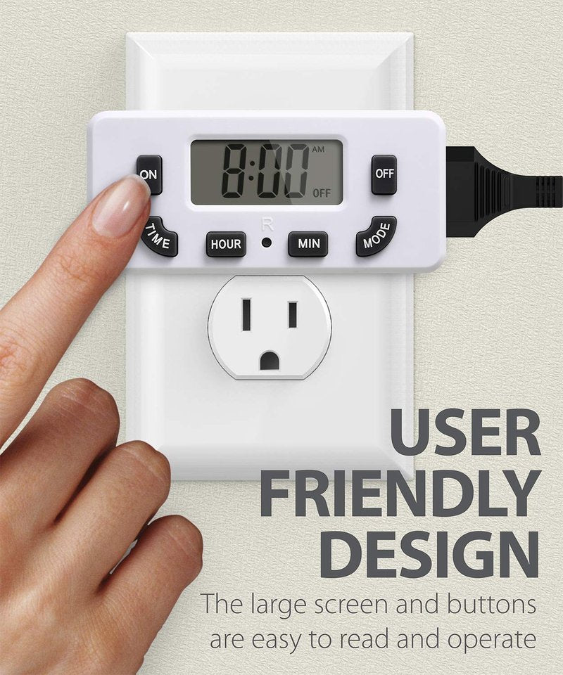 Fosmon 24 Hour Programmable Digital Timer Outlet (2 Pack), ON/Off Program, LCD Display, Mini Indoor Single Plug-in, 125V 15A for Seasonal Light, Lamp, Heater, Portable Fan, Aquarium