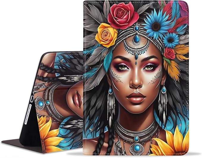 Case for iPad (A16) 11th Generation 11 Inch 2025 iPad 10th Generation 10.9 Inch 2022 Adjustable Stand Auto Wake/Sleep Smart Leather Case African American Black Girl