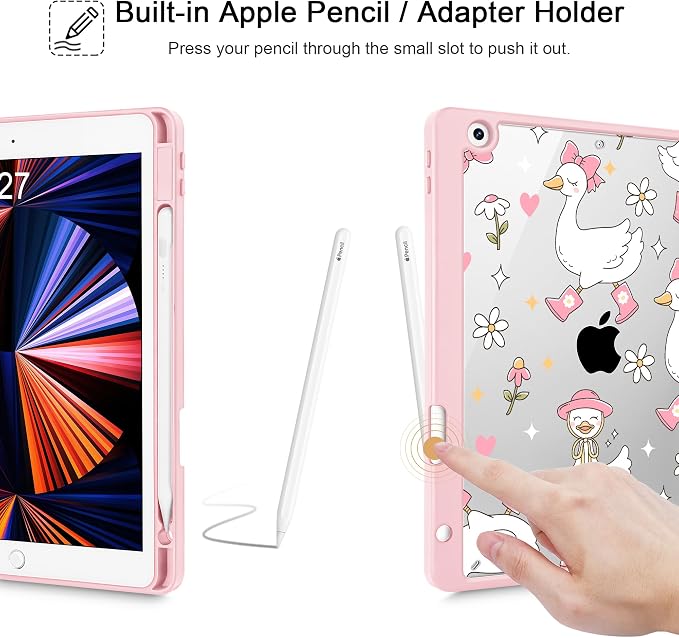 May Chen for iPad 9th Generation with Pencil Holder iPad 8th/7th Gen Case 10.2-inch [Penceil Holder] Trifold Stand Auto Wake/Sleep Clear TPU Protection Back Cover Ballet Shoes