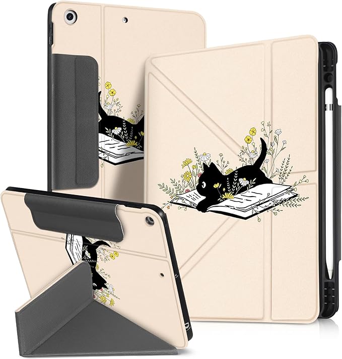 for iPad 9th/8th/7th Generation 10.2 Inch Case with Pen Holder for Boys Girls Women Men Cute Cartoon Anime Cool Funny Protector Stand Tablet Cover for Apple i Pad 7/8/9 Book Cat