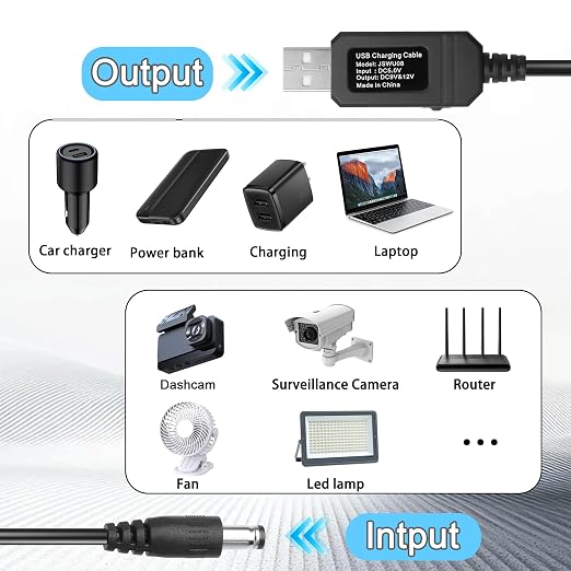 USB 5V to 9V/12V DC Step-up Cable5V U S B to DC5521 9V/12V Boost Power Cable with SwitchUSB-A to DC 5.5X2.1mm Voltage Boost Cablefor CameraRouterDashcam-3.28Ft (DC5.5X2.1)
