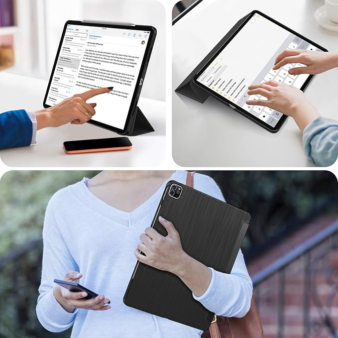Soke Case for iPad Air 13 Inch (M3/M2) 2025/2024iPad Pro 12.9 2022 2021(6th 5th Generation) - [Slim Trifold Stand + Auto Wake/Sleep]Protective Hard PC Back Cover (Black)