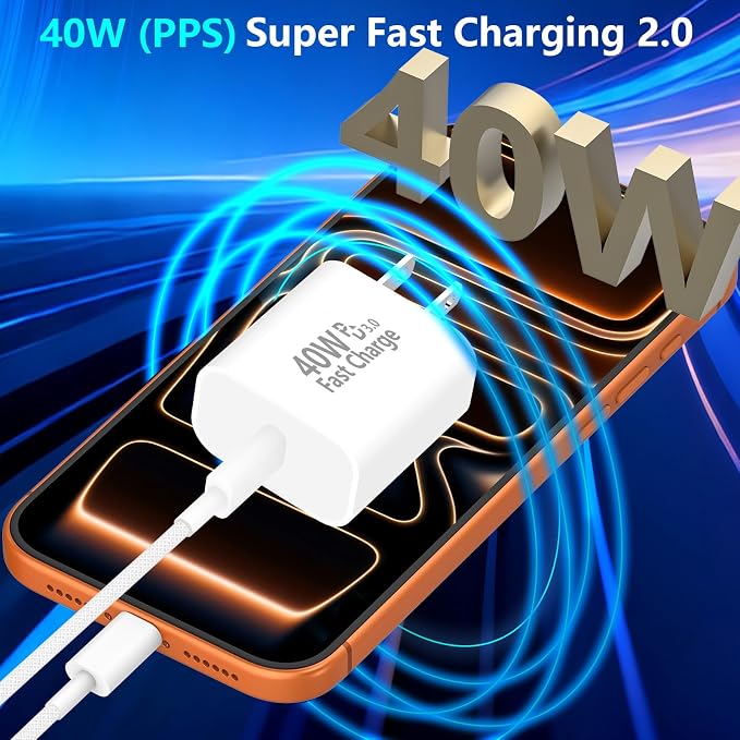 iPhone 17 Pro Max Charger Fast Charging [2-Pack] 40W USB C MFi Certified Fast Charger Block with 2x10FT Woven Type C to C Cable for iPhone 17/Pro Max/Pro/Air/16/16 Pro Max/15/iPad – Orange